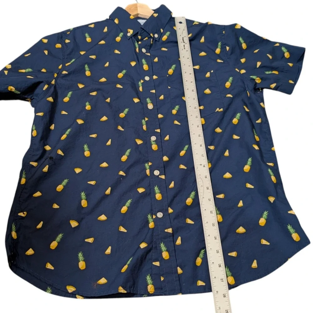 Banana Republic Mens Luxe Poplin Slim Fit Pineapple Print Shirt Navy Blue L